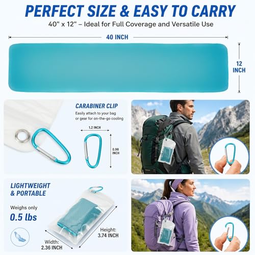 Amgico 10 Pack Cooling Towel 40"X12", Cooling Towels for Hot Weather, Instant Cooling Soft Breathable Quick Dry Microfiber Towel for Summer, Hiking, Golf, Travel, Beach, Gym, Camping & More - color: Sky Blue/Lake Blue/Royal Blue/Emerald Green/Light Purple