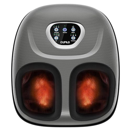 CuPiLo Foot Massager with Heat, FSA Eligible HSA Shiatsu Foot Massager Machine for Plantar Fasciitis, Adjustable Vibration & Pressure for Neuropathy Pain, Women Men Gifts, Fits Up to 12"(Gray) - color: Gray