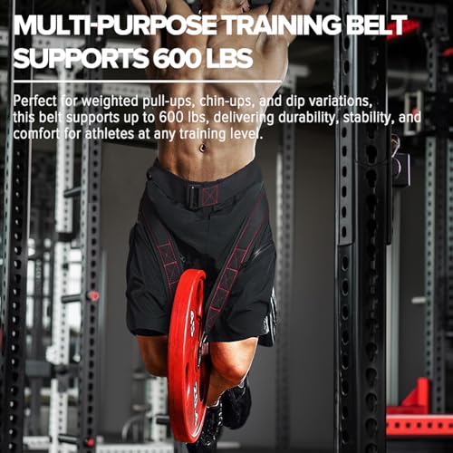 Belt for Belt Squat Dip Belt Weighted Pull Up, Heavy Duty with Structured Back Support and Squat Machine Compatible - color: Black&Red