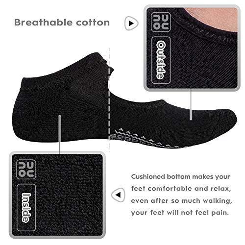 unenow Non Slip Grip Yoga Socks for Women with Cushion for Pilates, Barre, Home - color: 3 Pairs-3 Black