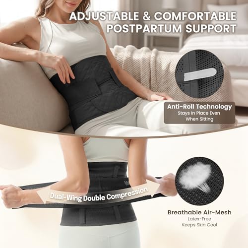 Allaugh Postpartum Belly Band for Women: Abdominal Binder Post Surgery C Section, Soft Fabric Abdominal Wrap for All Day, Comfort Non-Itchy, After Birth Recovery Back Support,Large,Black - color: Black, size: Large