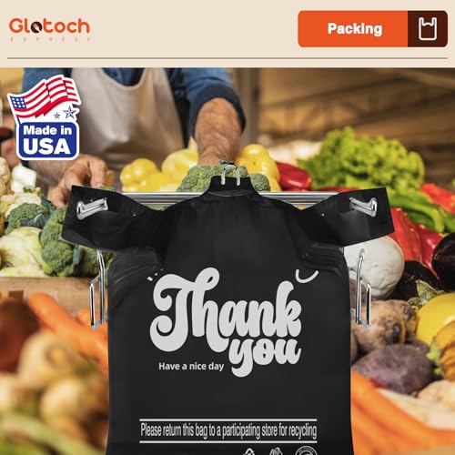 Glotoch 10000 (10K) Count Plastic Thank You T-shirt Bags Black, 11.5 x 6.5 x 21" Grocery Shopping Bag with Handles for Restaurant, Retail, Togo, Takeout, Convenience Stores, in Bulk for Small Business - color: Black Thank You, size: 10000 Count