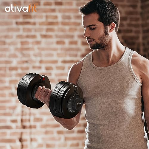 ATIVAFIT Adjustable Dumbbells Set, 5–88LB Quick Adjust Free Weights with Double Safety Lock & Anti-Slip Steel Handle, Space Saving Home Gym Equipment for Full Body Strength Training - color: 66LBS-Red, size: Pair