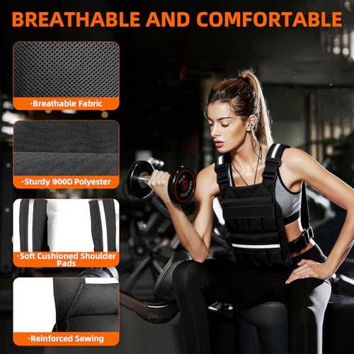 Weighted Vest for Men Women, Adjustable Tactical Weight Vests for Rucking Walking Running Crossfit Strength Training (Without Weight Blocks) - color: Black
