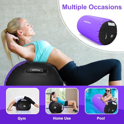 VOFiTNY Gymnastics Tumbling Equipment Air Barrel Inflatable Octagon Tumbler Roller Back-bend Trainer Cheerleading Without Pump - color: Black/Purple No Pump, size: 3.3'L x 2'D
