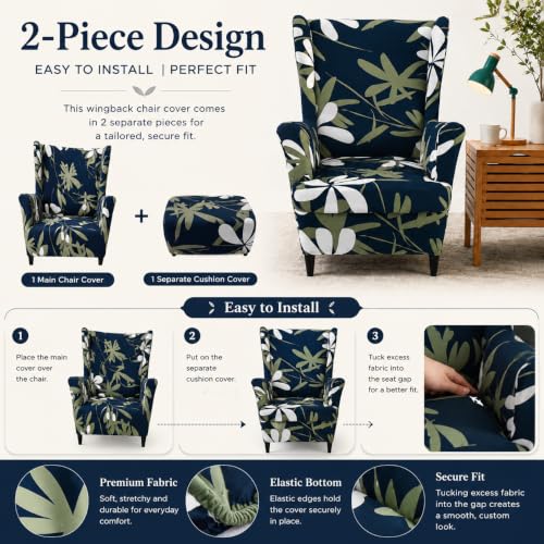 NILUOH Wingback Chair Slipcover 2-Piece Stretch Wingback Chair Sofa Slipcover Armchair Cover Printed Furniture Protector Couch Soft with Elastic Bottom for Living Room, 02 - color: 2