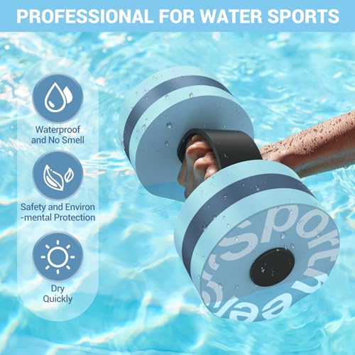 Sportneer Aquatic Exercise Equipment Water Aerobics Combo Set Includes High Density Water Weights Dumbbell Aqua Belt Water Ankle Weights for Pool Exercise Aquatic Therapy Pool Fitness Water Exercise - color: Aqua Blue, style: Aqua Fitness Set with 2lb Ank