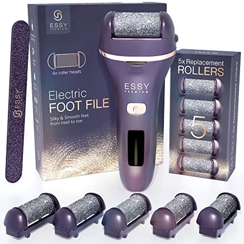 Essy Electric Foot File Hard Skin Remover with 5 Replacement Rollers Foot File Electric Pedicure Sets Cutters Accessories for Dry Dead Hard Skin Feet Callus Remover for Feet Care Exfoliator (Purple) - color: Purple