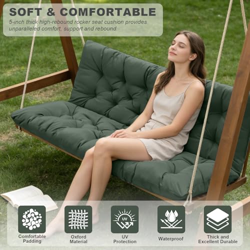 Porch Swing Cushions,Outdoor Cushions 3 Seater Replacement with Backrest, Waterproof Thickened Bench Cushion with Ties for Porch, Patio,Outdoor, Backyard and Garden (Dark Green 40 * 40 in) - color: Dark Green, size: 40x 40 inches