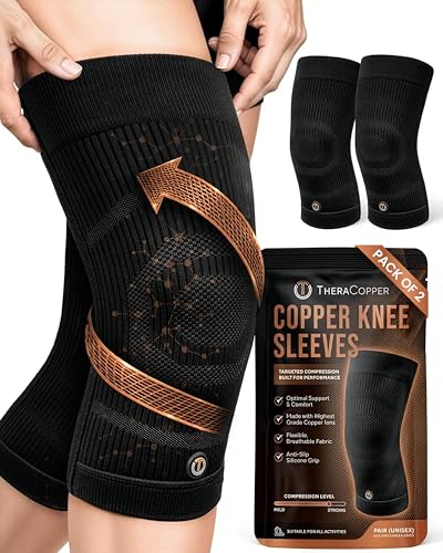 TheraCopper Copper Knee Brace for Men & Women (2 Pack) — Non-Slip Compression Copper Knee Sleeve for Arthritis, Knees Pain Relief, Swelling, Anti inflammatory and Recovery Support (XX-Large) - size: XX-Large