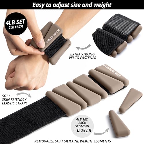 Wrist & Ankle Weights, Adjustable Bands for Women & Men Workouts, Set of 2 – 2lb or 4lb (1lb or 2lb each strap) Ideal for Runs, Jogs, Walks, Yoga, Dance, Pilates, Cardio, Aerobics, Strength Training - color: Mocha, size: 4LB (2LB each)
