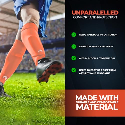 MediCaptain Pre Cut Soccer Sock Sleeves, Companion for Soccer Grip Socks, Securely Holds Shin Guards, Compression Leg Warmer - color: Orange