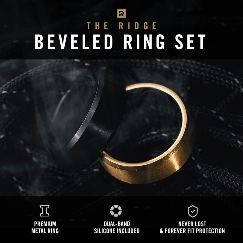 The Ridge Tungsten Rings For Men - Mens Wedding Band - Strong, Durable, and Scratch-Resistant Beveled Ring With Silicone Band - color: 24K Gold