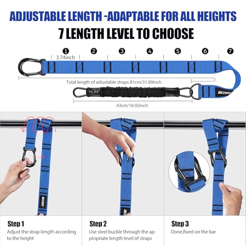 Pull Up Assistance Bands 260lbs, Heavy Pull Up Bands Resistance Bands for Pull Ups Working Out with Feet Rest, Pull Up Bar Bands Assistance Bands Strength Training Workout Equipment, Height Adjustable - color: Blue