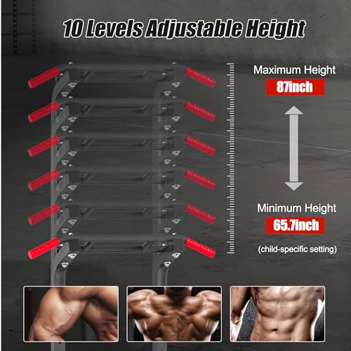 SogesPower 87in Power Tower Pull Up Bar Station Pull Up Dip Station for Home Gym, 10-Level Adjustable Height Pull Up Bar Stand Dip Bar Strength Training Workout Equipment - color: Black