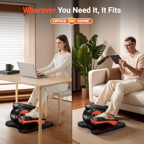 GORISE Under Desk Elliptical Machine, Portable Ellipse Leg Exerciser as Seen on Tv for Seniors, Fully Assembled Seated Pedal Exerciser with Remote, Manual & Auto Mode for Home Office (Orange)