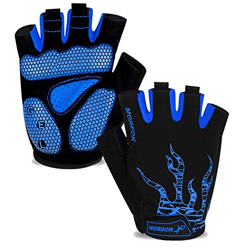 MOREOK Cycling Gloves Bike Bicycle Gloves, Half Finger 5MM Gel Anti-Slip | Biking Gloves for Men Women Gym workout exercise Motorcycle Hiking Rowing Outdoor Sports - color: Blue, size: Medium