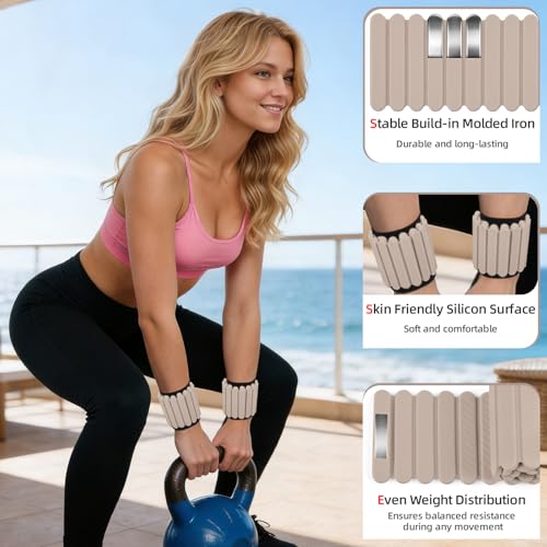 Abahub Adjustable Wrist & Ankle Weights 2Pack, Wearable Silicone Weighted Bracelet for Women, Arm Leg Weights for Home Gym Workout, Jogging, Yoga & Pilates - color: Magnetic Beige, size: 4.4LB Pair (2.2LB Each)