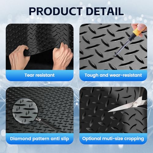 StellarStar 10x20 FT Garage Floor Mat, 2.8mm Thickened PVC Flooring Roll for Under Car, 200 SQFT Diamond Plate Black Garage Mats for Garage, Warehouse, Basement, Factory, Trailer (Include Tapes) - color: Black, size: 10x20 FT