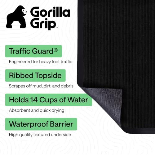 GORILLA GRIP Waterproof Traffic Guard Door Mat, 72x48, Indoor Outdoor Heavy Duty Entryway Mats, Strong Backing Commercial Utility Rugs for Office, Hallway, Garage, Patio, Low Profile Runner Rug, Black - color: Black, size: 72" X 48"