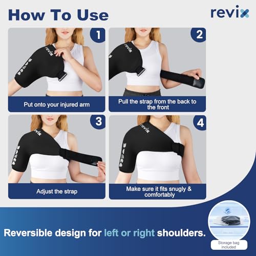 REVIX Shoulder Ice Pack Wrap for Rotator Cuff Cold Therapy, Premium Solid Gel Ice Pack for Shoulder with Soft Lycra, Reusable Shoulder Brace Ice Sleeve for Men Women Post-Workout Recovery & Discomfort - size: Standard, style: Basic
