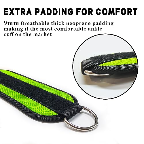 Fitness Ankle Straps for Cable Machines, 2 Pack Comfortable Adjustable Padded Ankle Wrist Cuffs, Kickback Glute Workouts for Men Women, D-Ring Leg Straps with Neoprene Padding - color: yy-Green