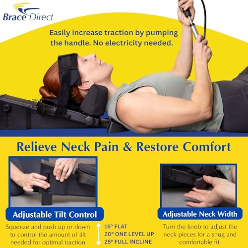 Brace Direct Cervical Traction Device - Spinal Decompression & Neck Pain Relief, Herniated Disc & Spondylosis Support with Hot Cold Therapy - E0849 (Portable - Adjustable Traction up to 40 lbs) | At-home neck traction that eases herniated disc, tech neck,