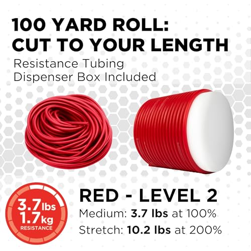 THERABAND Latex Resistance Tubing, Red, Medium Level 2, 100 ft Roll, Professional Grade Resistance Band for Exercise, Upper and Lower Body Workouts, Cut-to-Length, Color-Coded Levels - color: Level 2 / Medium - Red, size: 100 Foot