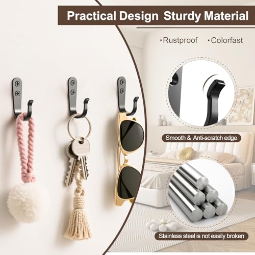 BREYDROK 20-Pack Towel Hooks for Bathroom, Heavy Duty Black Metal Wall Hooks for Robe, Coat, Kitchen, Closet, Garage Organizer - color: 20Pcs + Black