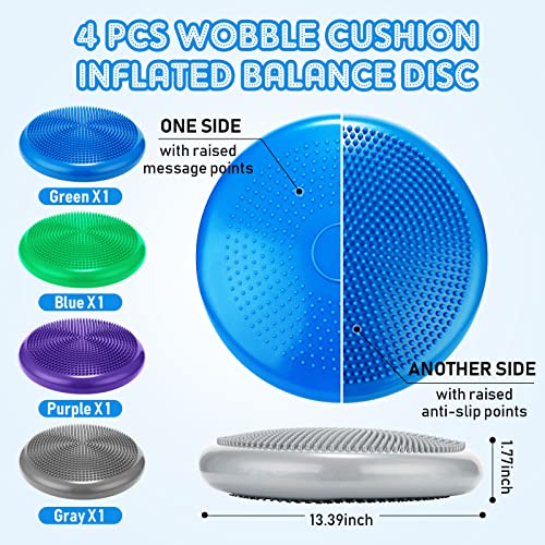 Jerify 4 Pcs Wiggle Seat Flexible Inflated Wobble Cushion Stability Balance Pad Balance Disc Sensory Seat for Men Women Fitness Physical Exercise Improving Posture Home Office - color: Multi Color