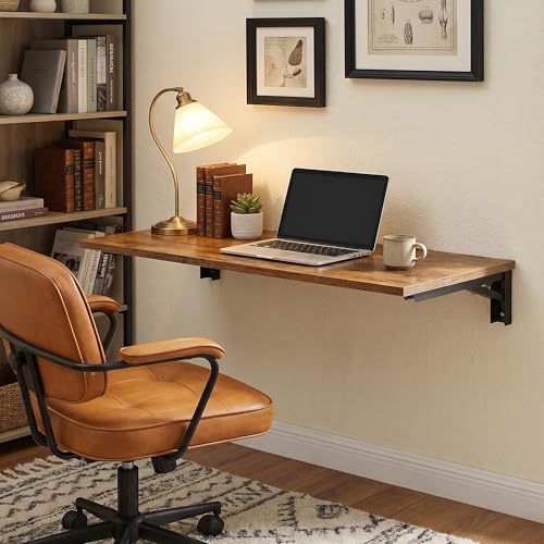 Need Wall Mounted Folding Table, 47x20 Inch Fold Down Wall Mount Desk Heavy Duty Small Folding Wall Table for Laundry, Home Office, Small Apartments, Rustic Brown & Black Frame - color: Rustic Brown Desktop & Black Shelf Brackets, size: L47.2" * W20"