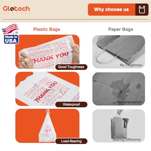 Glotoch (5K) 5000 Count Plastic Thank You Bags for Small Business in Bulk, 11.5 x 6.5 x 21" White Grocery Bags with Handles for Restaurant, Retail,Takeout, Stores, Shopping T-shirt Bag - color: White, size: 5000 Count
