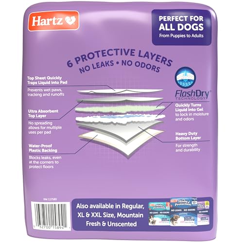 Hartz Home Protection Super Absorbent Odor Eliminating Lavender Scented No Leak Dog Pads, 3XL 14 Count - size: 3XL 36 x 36 (14 Count)