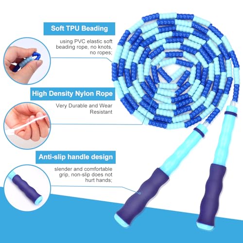 GRAWUN Jump Rope For Kids, Soft Beaded Jump Rope, Adjustable Length Tangle-Free Segmented Soft Beaded Skipping Rope，for Women, Men and Kids Keeping Fit, Workout and Weight Loss - color: 3 Pack