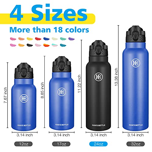 Han's Bottle Sports Water Bottle - 24 Oz, Straw Lid, Leak Proof, Vacuum Insulated Stainless Steel, Double Walled, Thermo Mug,Black - color: Balck, size: 24 Ounces