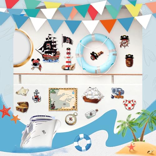RiVolTa Cruise Door Magnets Decorations - 16 PCs Mouse Pirate Captain Ship Cabin Stateroom Sea Navigation Accessories Anchor Funny Magnetic Stickers with Pens for Party Carnival Holiday Whiteboard Car - style: Pirate