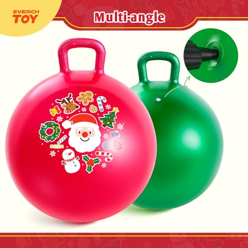 2-Pack Hopper Ball for Kids 18In Sit On Bouncy Ball with Handle with Christmas Reindeer Ears, The Top Green & Red Christmas Boys Girls Gifts for 4 5 6 7 8 Yr Old Indoor Outdoor Active Play - color: Red + Green Christmas, size: Age:4-8(18''/45cm)