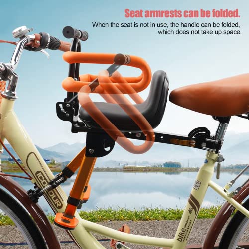Child Bike Seat for Adult Bike,Retractable Baby Bike Seat Front Mounted for Children 2-6 Years Old - color: gold with black