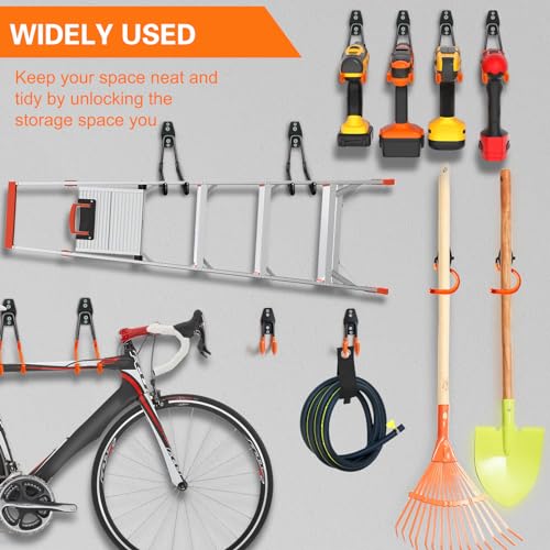 HUPBIPY 26 Pack Garage Hooks Heavy Duty Utility Steel with Anti-Slip Coating Wall Mount Storage Organizer for Hanging Power and Garden Tools, Ladders, Hose, Bikes, Ropes, Bulk Items, and More | Storage Organizer With a non-slip coating for Hanging Bicycle