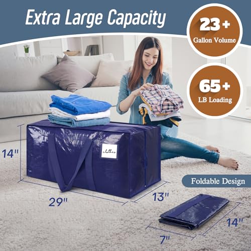 6 Pack Extra Heavy Duty Large Moving Bags with Strong Zipper & Comfortable Handles, Sturdy & Durable Clothes Storage Bags Totes Bins, Blue Packing Moving Boxes for College Supplies, Dark Blue - color: Dark Blue, size: 6 Pack