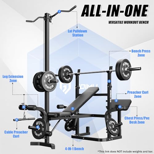 Z3 900LBS Olympic Weight Bench Set with Leg Extension, 9 in 1 Workout Press with Preacher Curl Pad and LAT Pulldown, Strength Training Bench for Home Gym - color: Bench and 76LB Dumbbells