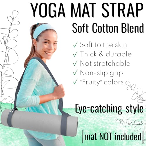 TECEUM Yoga Mat Strap – Extra Soft & Thick Cotton Carrier for All Mats | Adjustable Skin-friendly & Non-Slip Mat Holder Sling in 30+ Colors [Mat Not Included] - color: Gray, size: 64 IN
