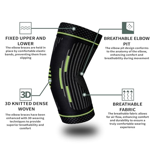 Tennis Elbow Sleeve,Elbow Compression Sleeve, Elbow Brace For Tendonitis and Tennis Elbow,Golfers, Arthritis, Bursitis. Elbow Pain Relief,Weightlifting, Fit for Men & Women - color: Green&Black, size: Small