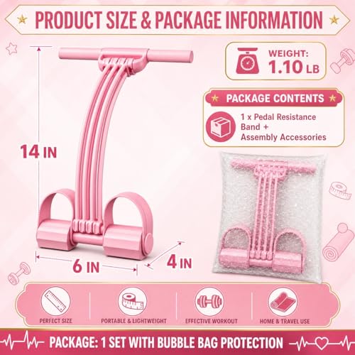 Pedal Resistance Band with Handle Upgraded 8-Tube Resistance Bands with Handles Set, 3-in-1 Multifunctional Chest Expander, Back Puller and Stretching Rope,Detachable Pedal Exerciser for Home - color: Pink