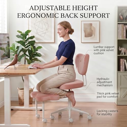 Cross Legged Office Chair with Wheels, 360 Swivel Height-Adjustable Meditation Chair with Lumbar Support, Pink - color: Pink, size: Heart Back with Rectangular Cushion