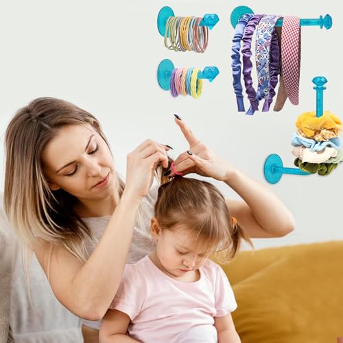 8Pcs Scrunchie Holder Stand Hai Tie Organizer, Girls Hair Accessories Organizer Storage for Headband Hairband Hair Ties, Acrylic Clear Glitter Adhesive Scrunchy Holder Scrunchie Tower Storage - color: 8Packs Blue