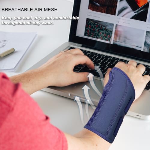 NuCamper Wrist Brace Carpal Tunnel Right Left Hand for Men and Women, Night Wrist Sleep Supports Splints Arm Stabilizer with Compression Sleeve Adjustable Straps,for Arthritis,Tendonitis,Sprained - size: Small/Medium (Pack of 1), style: Left Hand-Navy