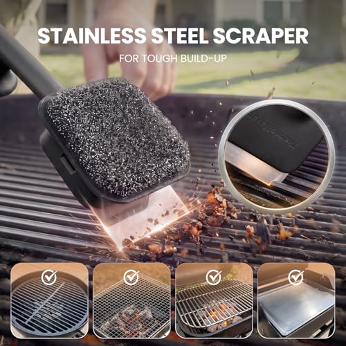 ThermoMaven BBQ Grill Brush Bristle Free - 17" Safe Steam Grill Cleaner Brush with Scraper and 5 Brush Heads for Porcelain/Gas/Charcoal Grill Outdoor Grill Barbecue Cleaner - size: Black 5pcs-Medium