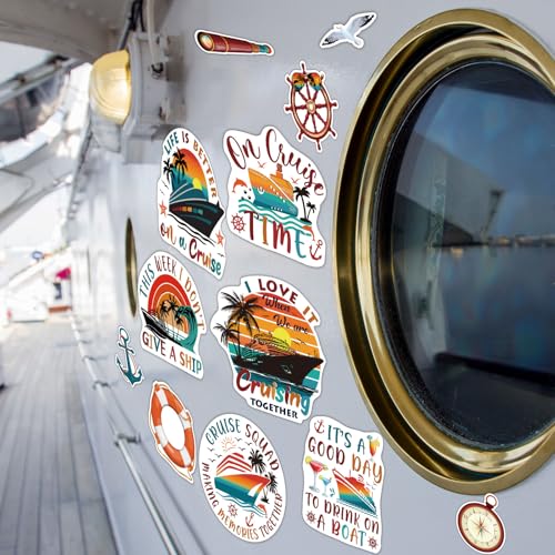 Kanayu 12 Pieces Cruise Door Magnets Decorations, Sea Navigation Ship Car Refrigerator Magnets Stickers Anchor Cruise Cabin Door Fridge Magnetic Decorations for Cabin Carnival Party(Retro Style) - style: Retro Style