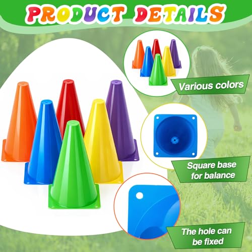 Seenelling 6 Pcs PE Cones Flexible Vinyl Poly 6-Colored PE Class Equipment for Sports Training - size: 9 Inch